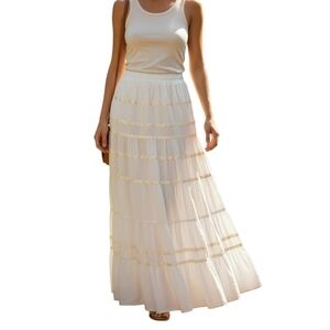 DIMR ivory /pastel yellow 100% cotton romantic peasant skirt size XL broomstick